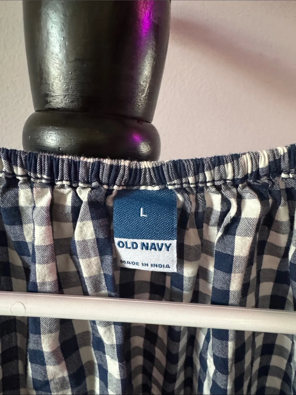 Old Navy Navy and White Gingham Puff-Sleeve Peplum Top 20.T